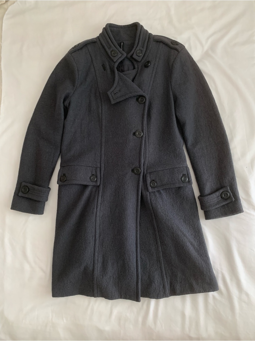 W118 by Walter Baker Wool Blend Coat Gray Asymmetrical Button Front Jacket - Picture 5 of 13